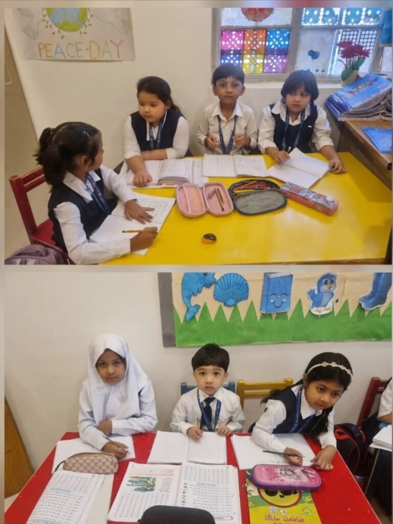 Students completing classroom worksheets