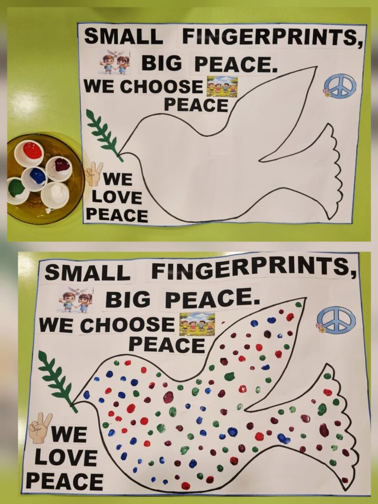 Students' Peace Day handprint art