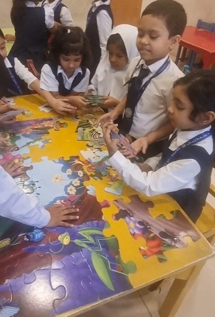 Students doing a group puzzle activity